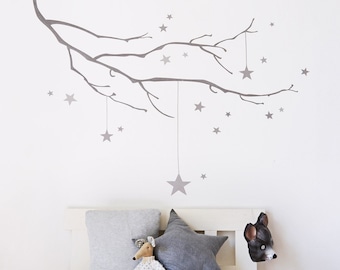 Winter Branch with Stars Fabric Wall Decal