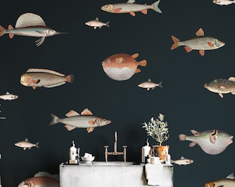 Vintage Fish Peel and Stick Fabric Wall Stickers