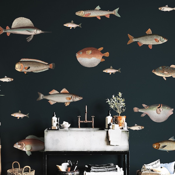 Vintage Fish Peel en Stick Fabric Wall Stickers