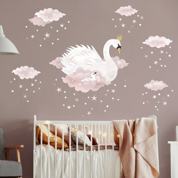 Swan and Clouds fabric wall sticker