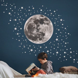 Moon and Stars Fabric Wall Decal for Baby Nursery and Children's Rooms