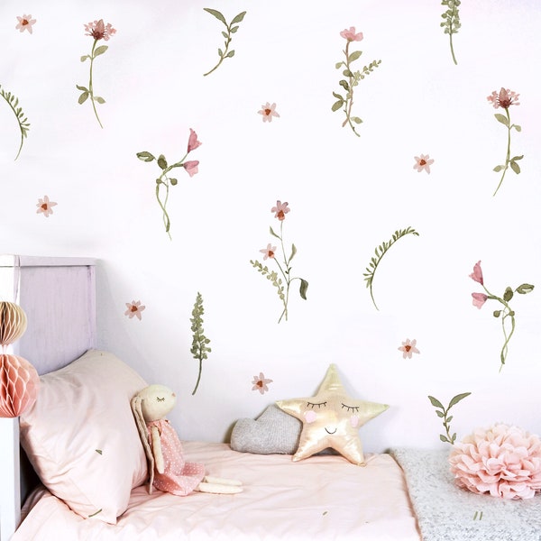 Stickers muraux en tissu fleurs et feuilles