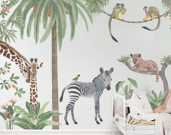 Safari Dieren stoffen muurstickers - Levensgrote jungle-thema muurstickers voor kinderdagverblijven en kinderkamers