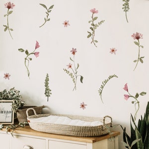 Flowers and Leaves Fabric Wall Stickers ~ Boho Nursery Wall Decor
