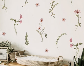 Flowers and Leaves Fabric Wall Stickers ~ Boho Nursery Wall Decor