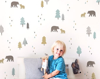 Bears and Trees Repeat Pattern Wall Stickers