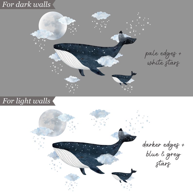 Whale with Moon and Clouds Fabric Wall Sticker zdjęcie 3