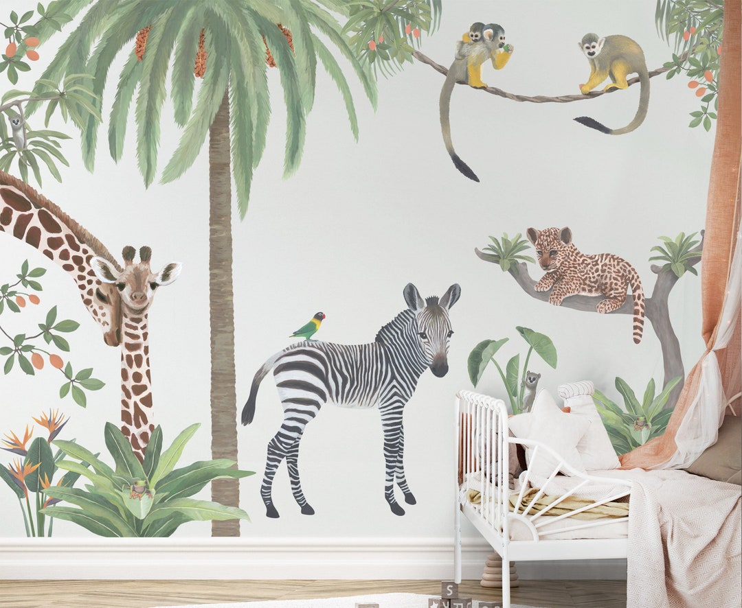Safari Animals Fabric Wall Stickers Lifesize Jungle Theme Wall Decals