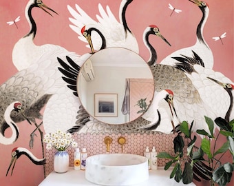 Japanese Cranes Wall Decals ~ peel and stick fabric stickers