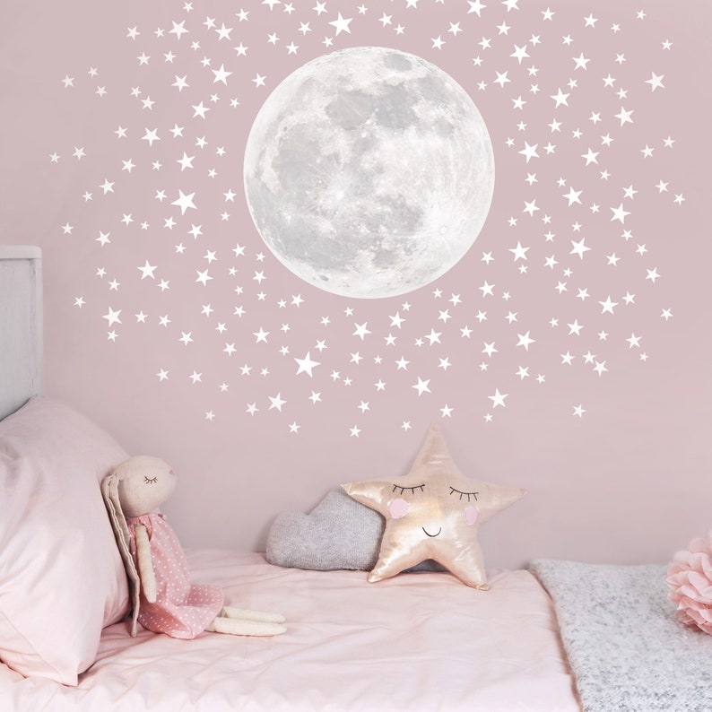 Pale Moon & Stars Fabric Wall Decal for Baby Nursery and | Etsy