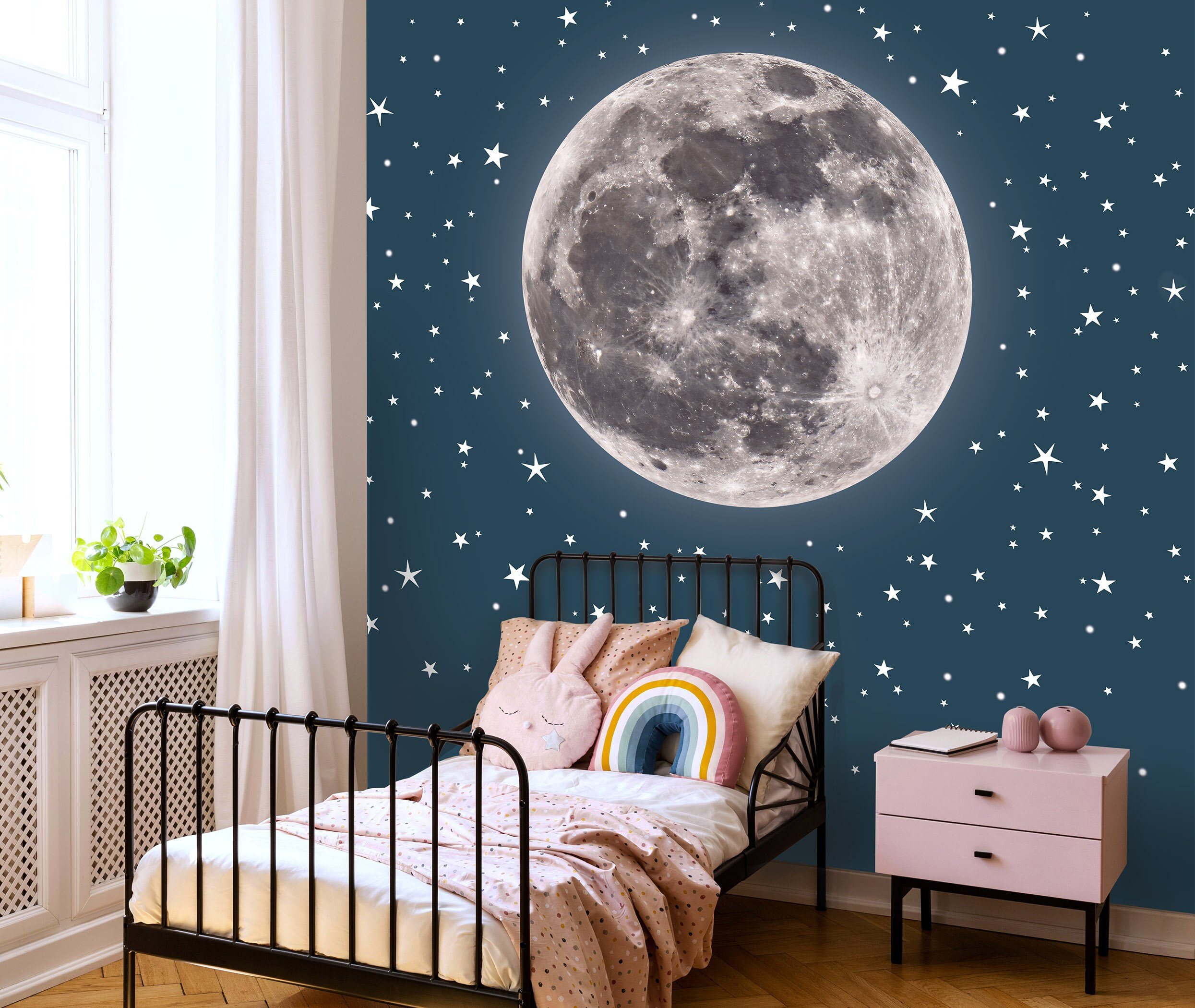 Full Moon and Stars Wallpaper Mural - Etsy