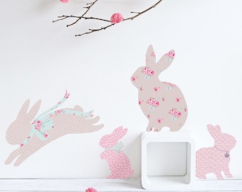 Patterned Rabbit Wall Decals (fabric stickers, not vinyl)