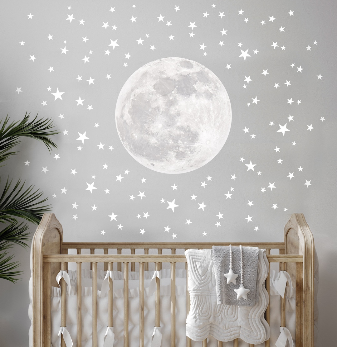 Pale Moon & Stars Fabric Wall Decal for Baby Nursery and Children's ...