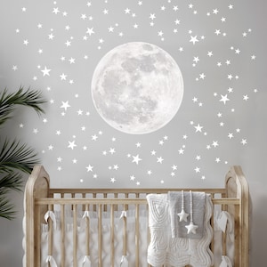 Blasser Mond & Sterne Wandsticker für Babyzimmer und Kinderzimmer