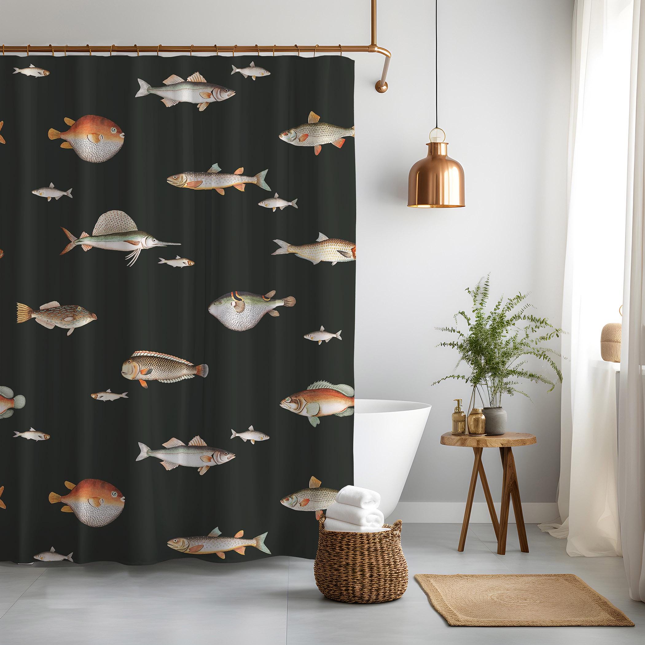 Duschvorhang Stern Fisch Meer – 90 X 180 Cm, Wasserdicht, Mit 12 Ringen