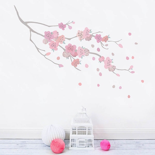 Adesivo da parete in tessuto con fiori di ciliegio per camerette e camerette