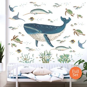 Whale, Narwhal, Turtles and Fish Ocean Scene ~ Fabric Wall Stickers