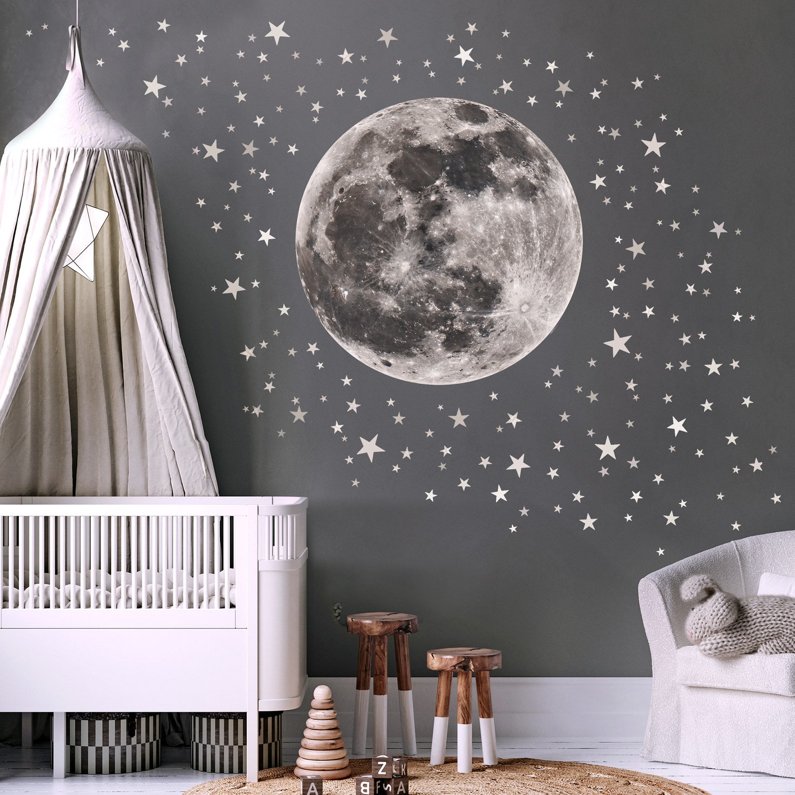 Moon and Stars Fabric Wall Decal for Baby Nursery and - Etsy