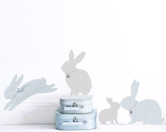 Wandsticker Hase in Entenei Blau & Grau