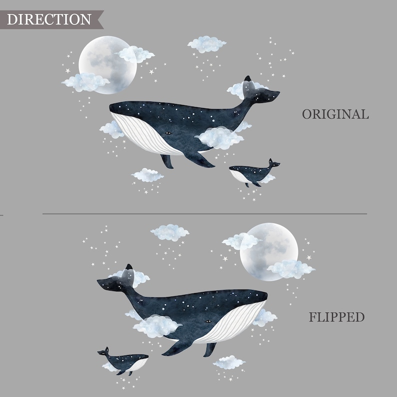 Whale with Moon and Clouds Fabric Wall Sticker zdjęcie 4