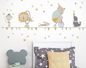 Circus Wall Sticker in Mustard & Mint ~ for baby nursery and children's rooms