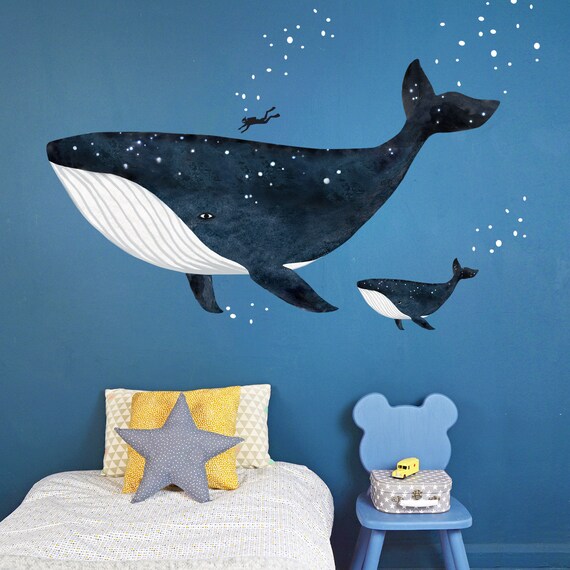 La ballena y la pegatina de pared de tela de buzo | Etsy México