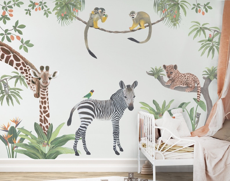 Safari Animals Fabric Wall Stickers Life-size Jungle Theme Wall Decals for Nurseries and Children's Rooms image 2