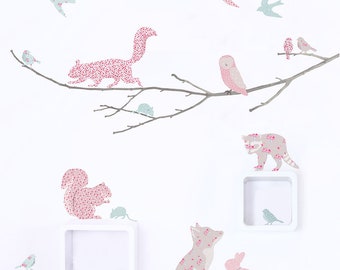 Vintage Floral Woodland Animals Fabric Decals ~ Stylish Nursery Wall Decor