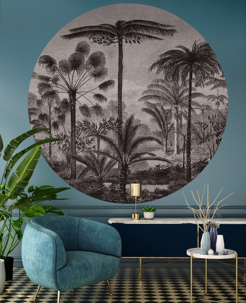 Palm Tree Etching Wall Circle image 2