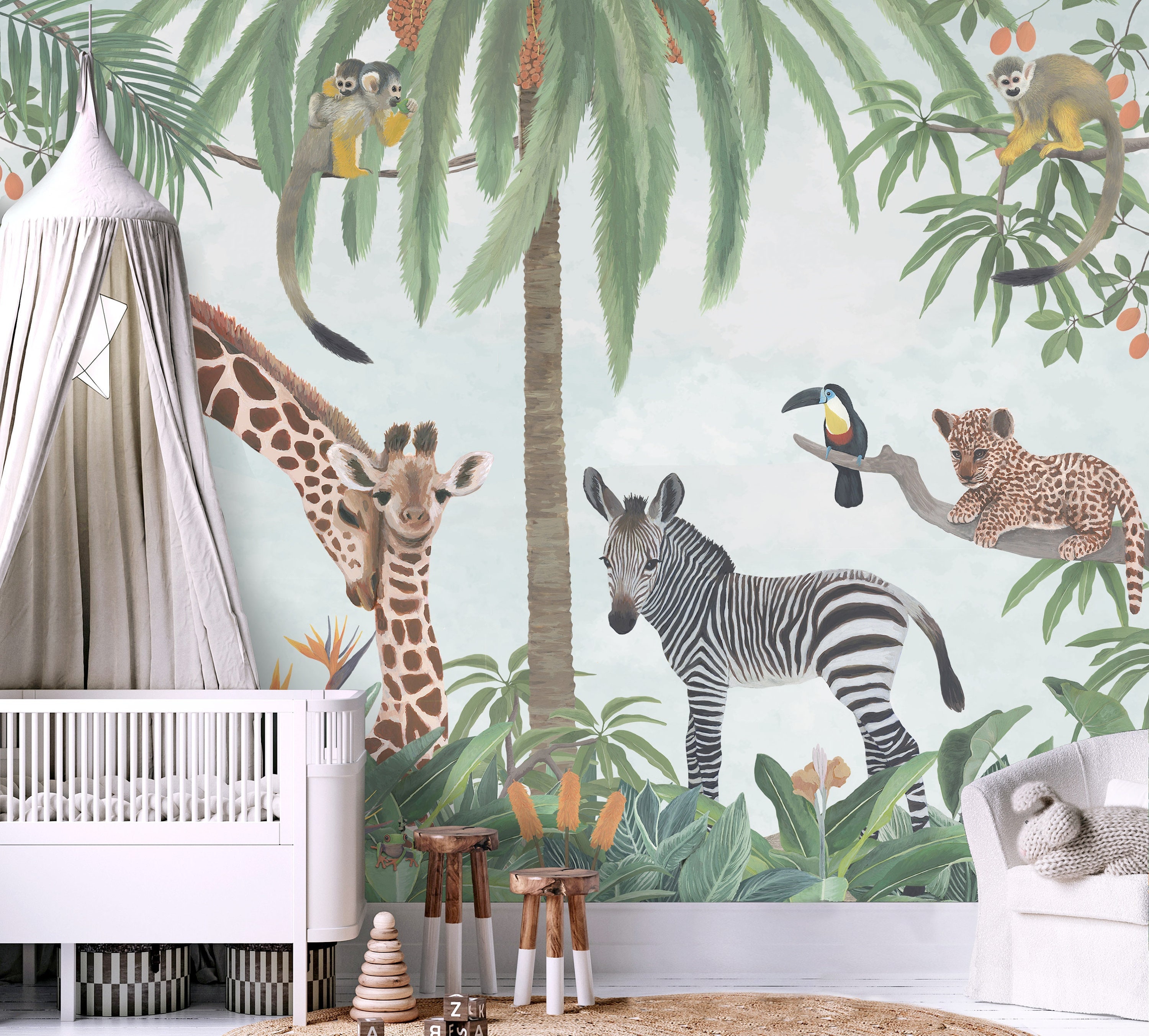 Safari Animals Wallpaper Jungle Scene Mural for Baby Nursery Etsy UK