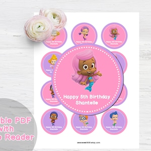 INSTANT DOWNLOAD Bubble Gup DIY 2inch Cupcake Toppers Tags Printable