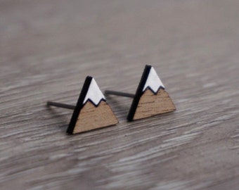 Mountain Stud Earrings | Walnut Wood Mountain Earrings | Hypoallergenic Earrings | Titanium Posts