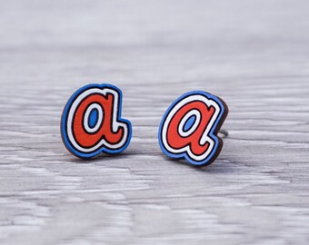 Atlanta Braves Earrings | Engraved Braves Earrings | Wood Stud Braves Earrings | Hand Painted | Hypoallergenic Earrings | Titanium Posts