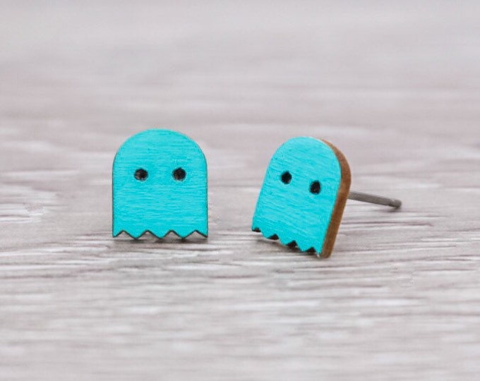 Hypoallergenic Hand Painted Pac-Man Ghost Stud Earrings