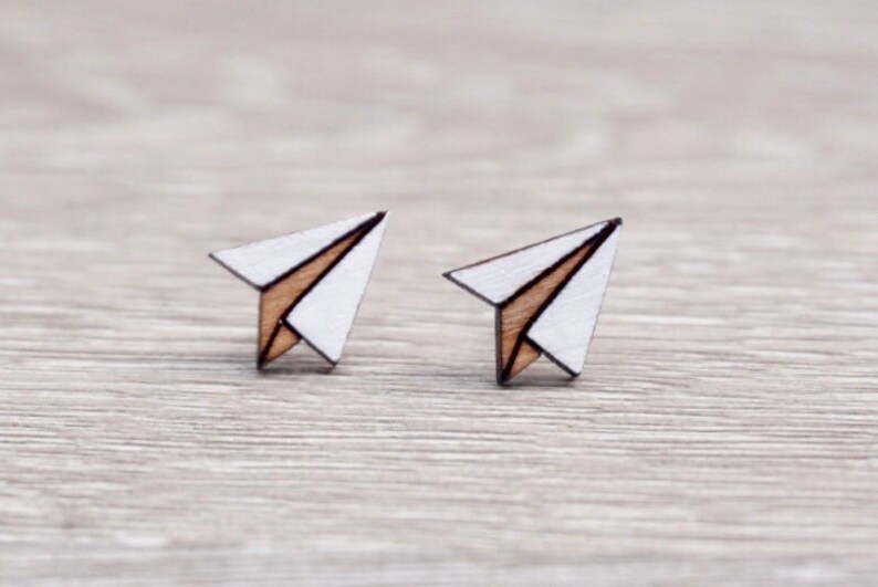 Engraved Paper Airplane Earrings Wood Paper Airplane Etsy