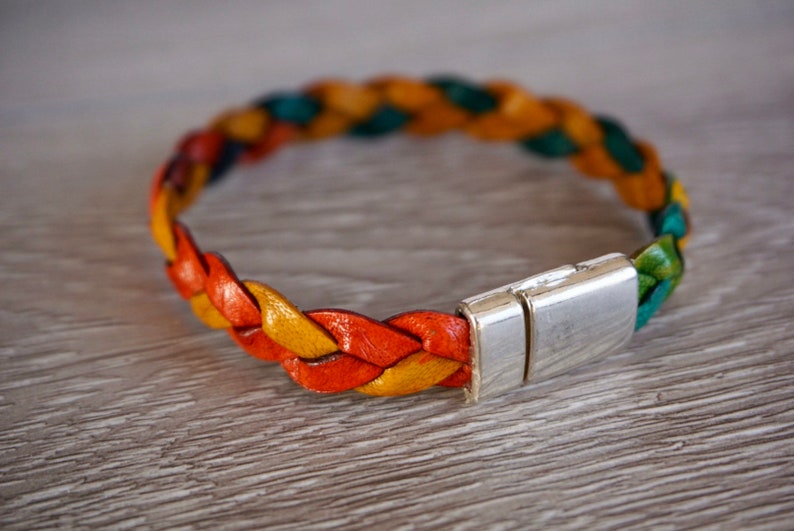 Leather Braided Bracelet Rainbow Multi-Color Unisex Tie Dye