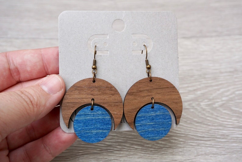 Crescent Moon Earrings Engraved Moon Earrings Walnut Wood - Etsy