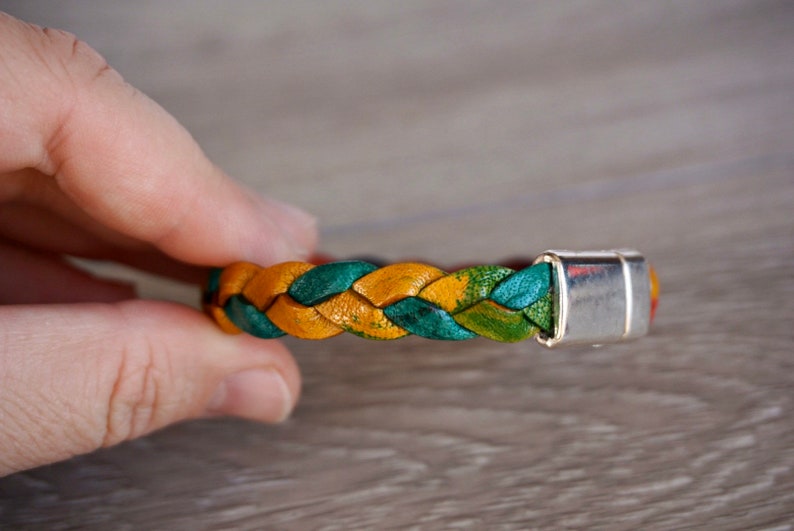 Leather Braided Bracelet Rainbow Multi-Color Unisex Tie Dye