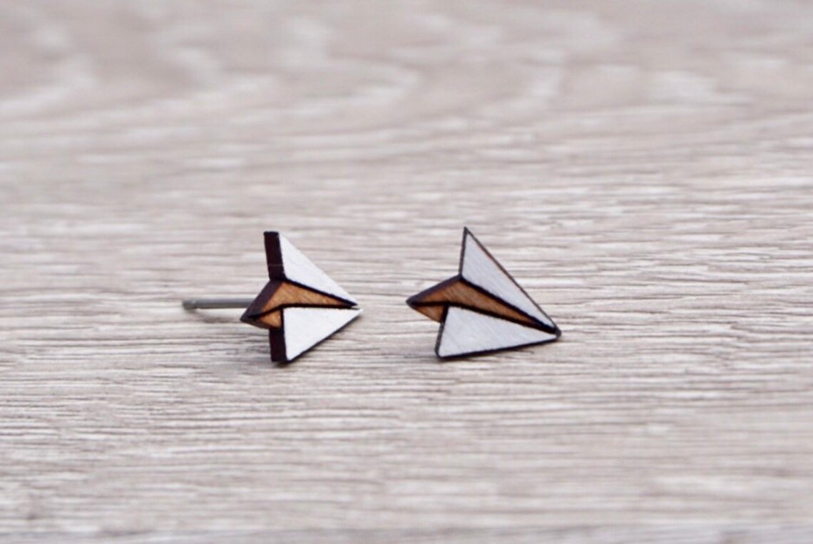 Engraved Paper Airplane Earrings Wood Paper Airplane Etsy