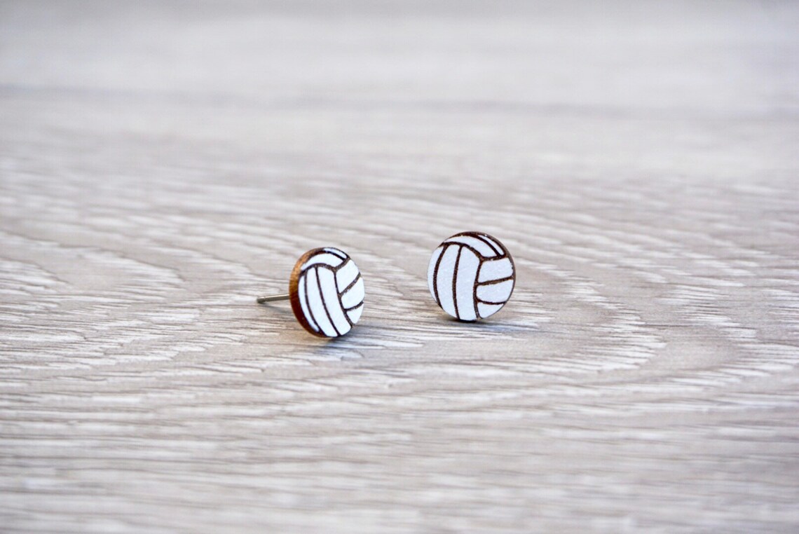 Engraved Volleyball Earrings Wood Volleyball Earrings Etsy