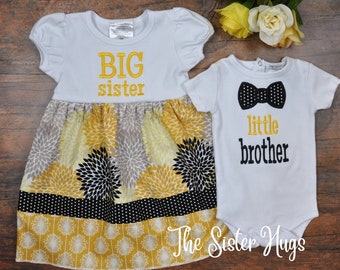 Big Sister Dress & Little Brother Bodysuit Set – Matching Sibling Outfits New Sibling Gifts