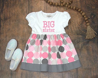 Size 2T, Big Sister Toddler Dress - Embroidered Announcement Outfit