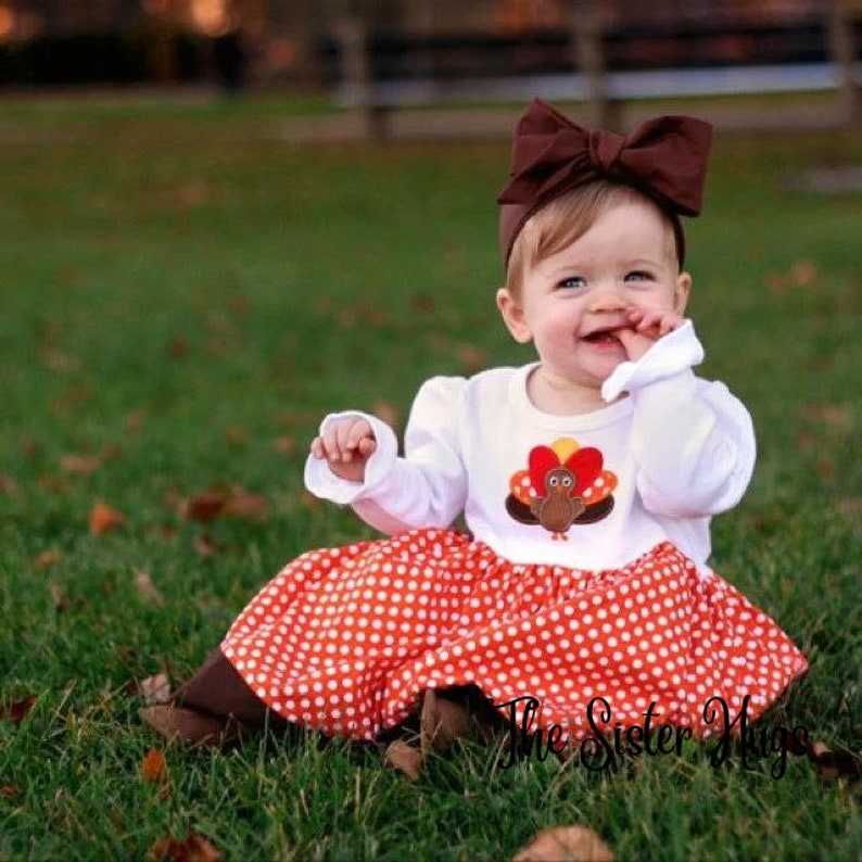 Baby Girl Toddler Thanksgiving Turkey Thanksgiving Dress - Matching Outfits - Family Pictures - First Thanksgiving 