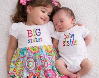 Big Sister Little Sister Outfit Set, Personalized Sibling Shirts, Matching Sister Outfits, New Baby Gift, Hospital Photo Outfit