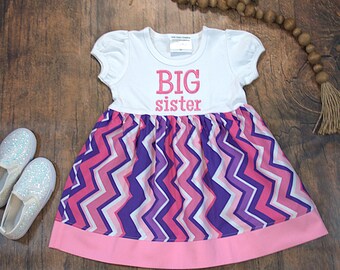 Size 2T Big Sister Dress - Purple Pink Chevron Outfit