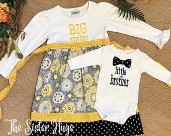 Size 5T and 0-3 months, Big Sister Outfit and Little Brother Bodysuit, Newborn Set