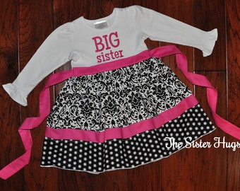 Size 2T Big Sister Dress - Pink Black - Coming Home Outfit -Baby Gift