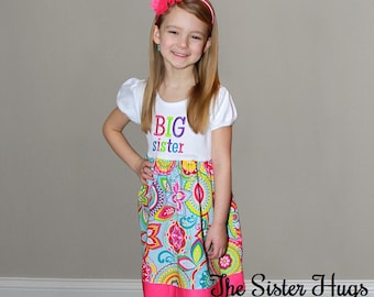 Big Sister Dress - Bright Flowers - Baby Gift - Pregnancy Announcement or Gender Reveal New Sibling Gifts