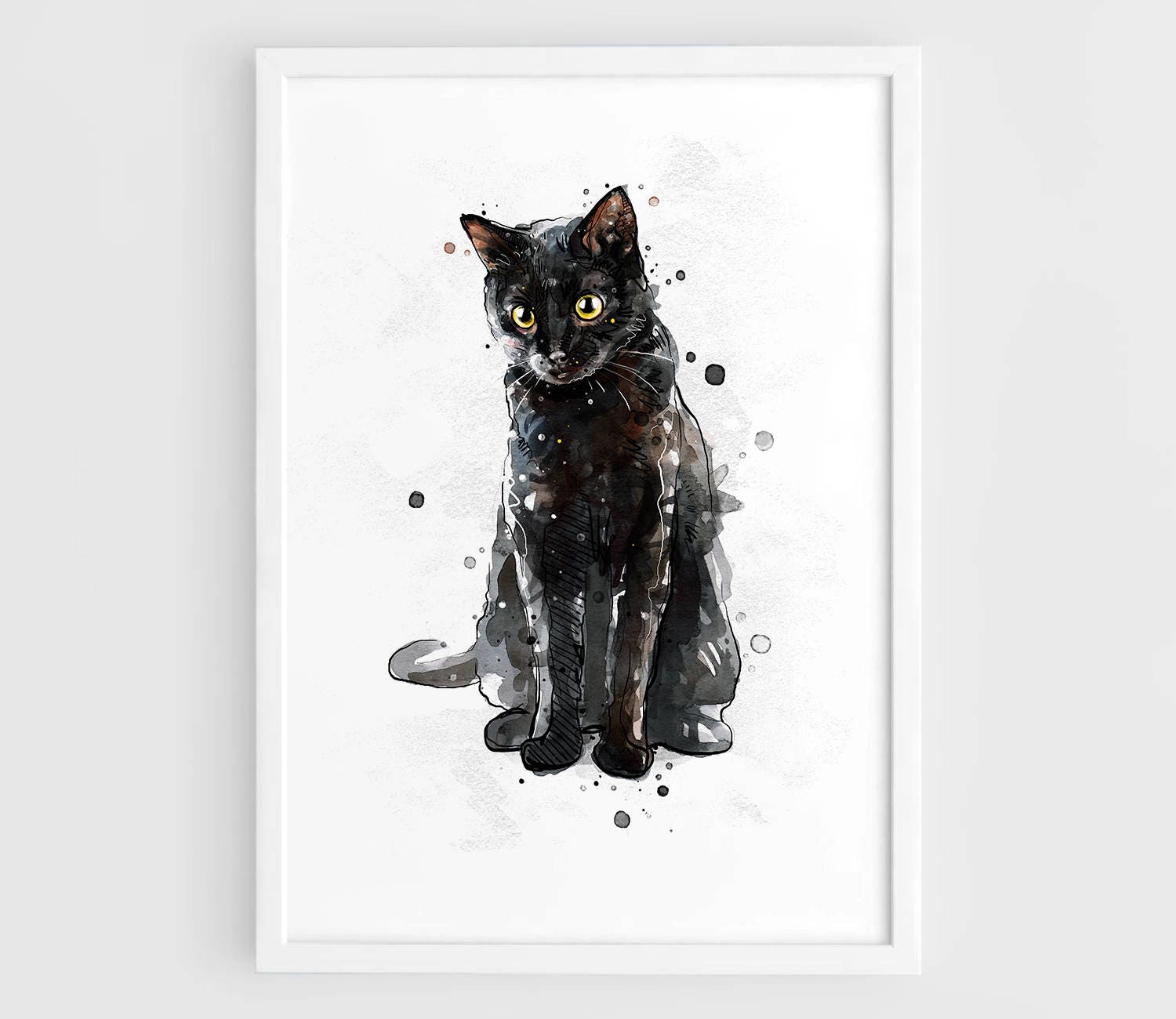 Wall Art Home Decor ART PRINT Black Tuxedo Cat illustration Animal
