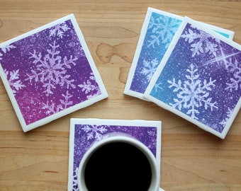 Winter Coasters - Coasters - Drink Coasters - Tile Coasters - Ceramic Coasters - Ceramic Tile Coasters - Coaster Set - Table Coasters